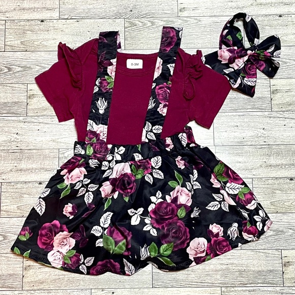 Kucnuzki Baby Girl Suspender-Skirt Outfit- 0-3M - Picture 1 of 5